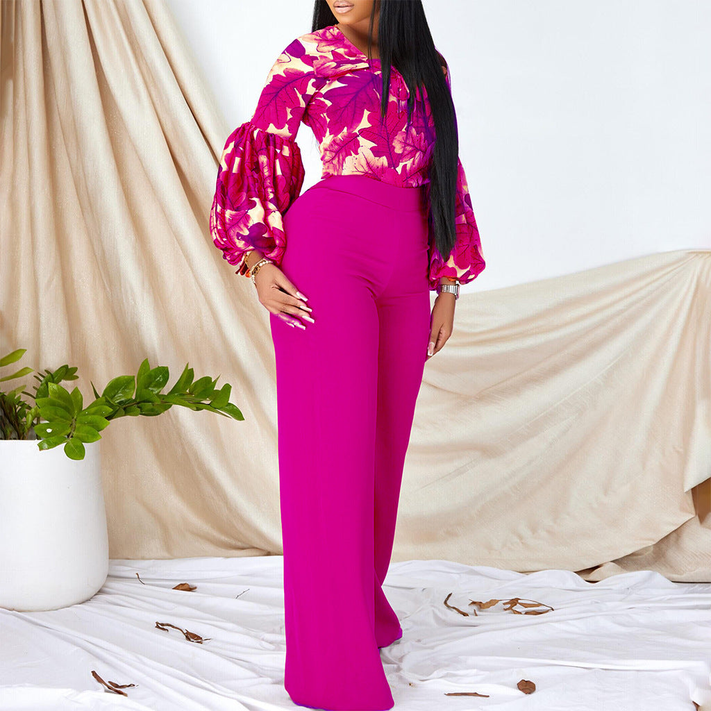 SIXSR D386 large size women's clothing new fashion printed strap top wide leg pants two-piece set 2025 suit