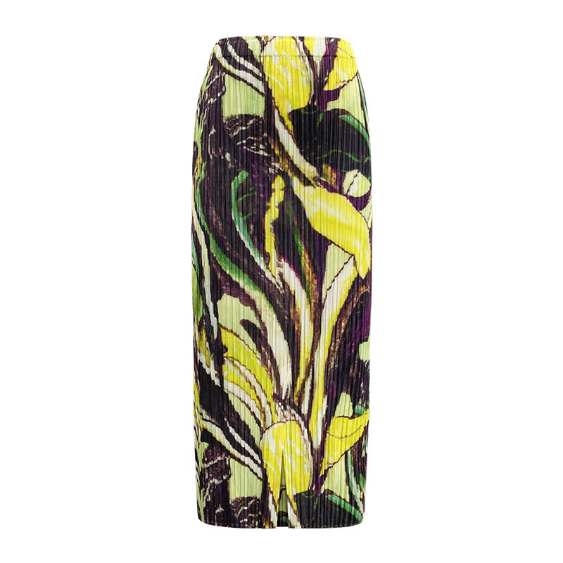 summer new flower suit women's POLO neck short-sleeved top straight print skirt two-piece set women
