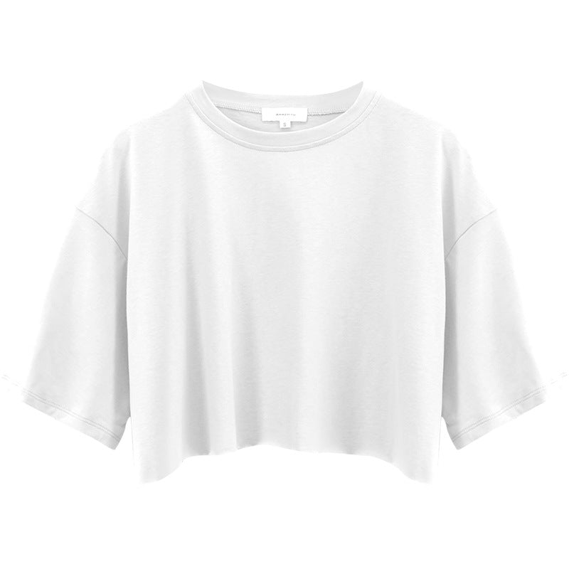 Internet celebrity babes short-sleeved T-shirt women's new cotton T-shirt solid color short navel crew neck sports top tide