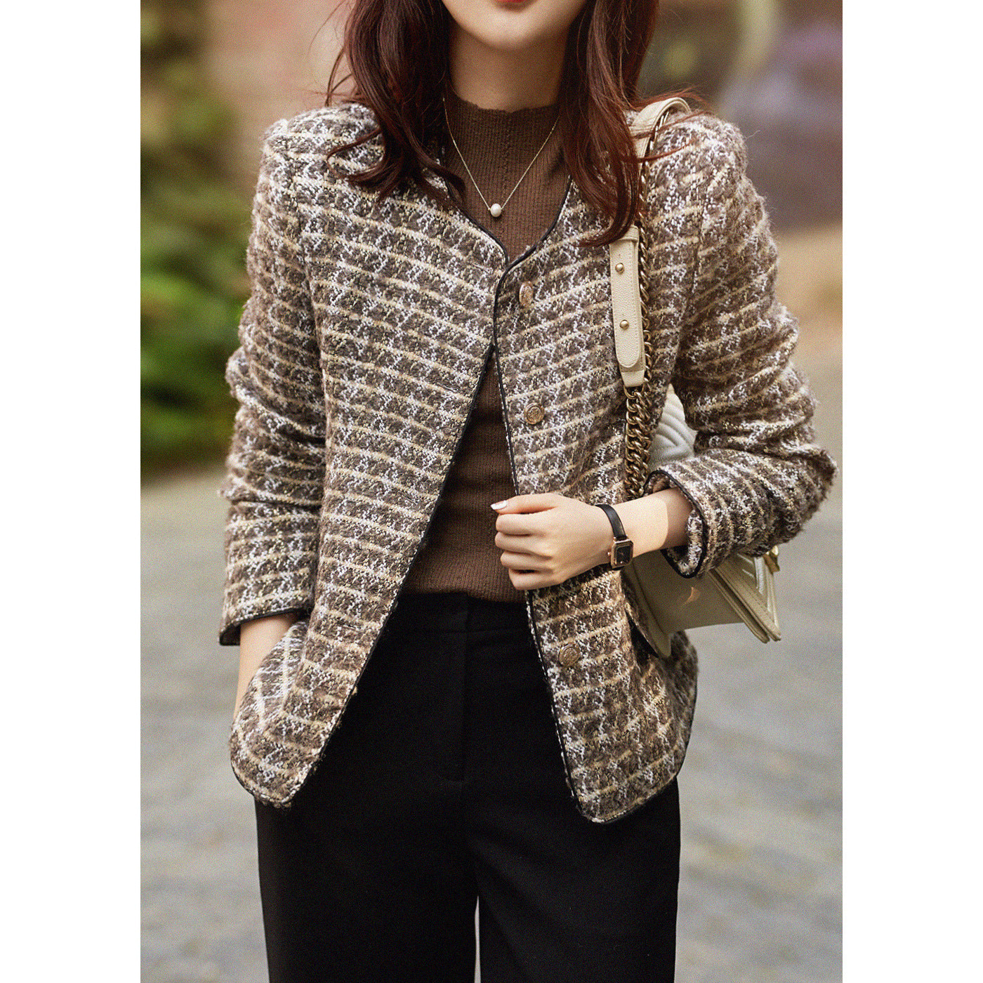 2025 Wool Xiaoxiangfeng jacket spring new temperament gray tweed autumn and winter short women's top