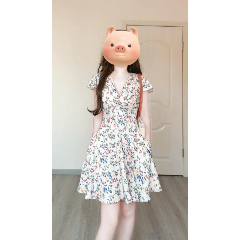 2025 summer new floral dress romantic chiffon holiday dress pure desire collar dress