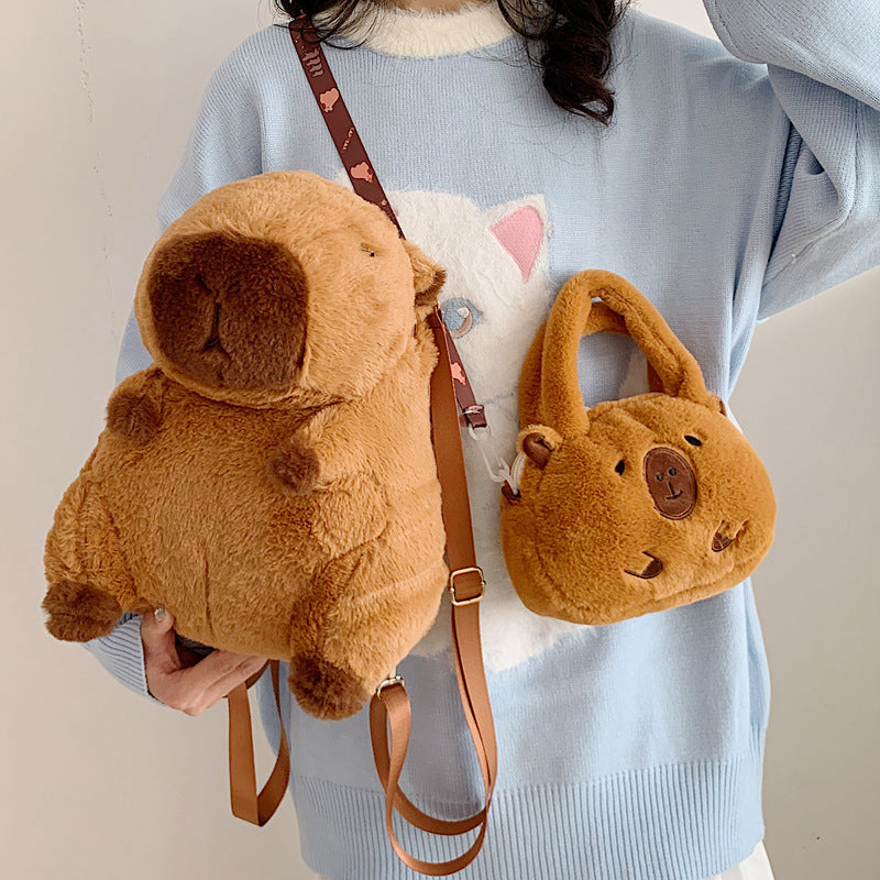 SIXSR 2025 popular New Cartoon Kapibara Doll Bag Water Guinea Pig Plush Bag Backpack One Shoulder Crossbody Bag