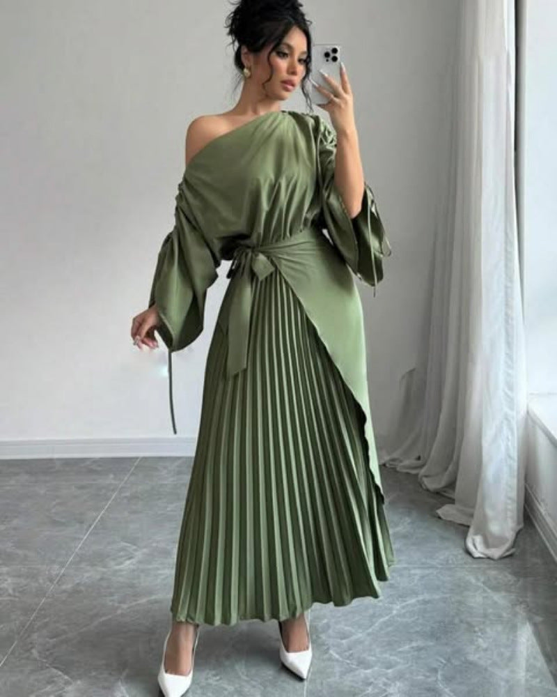 2025 popular autumn and winter New Popular, , Middle East Popular trade women's clothing independent station pleated pendulum belt belt evening dress