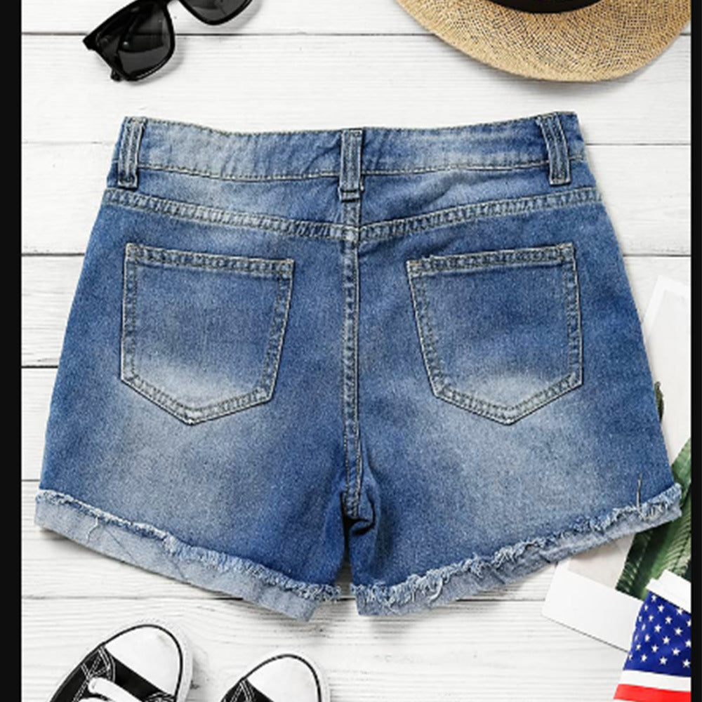 2025 hot-selling n flag print patch denim shorts