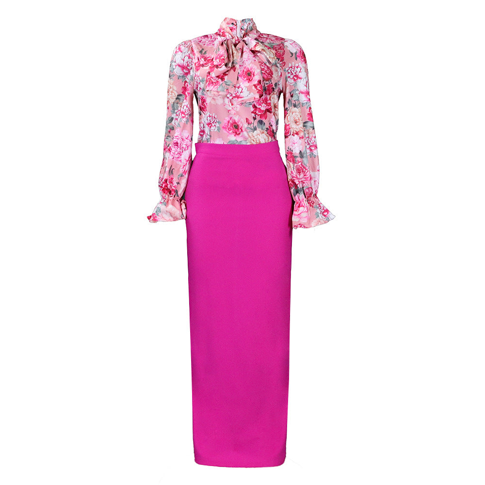 SIXSR D323 2025 women's clothing popular new fashion printing straps long-sleeved shirt skirt long skirt New two-piece set