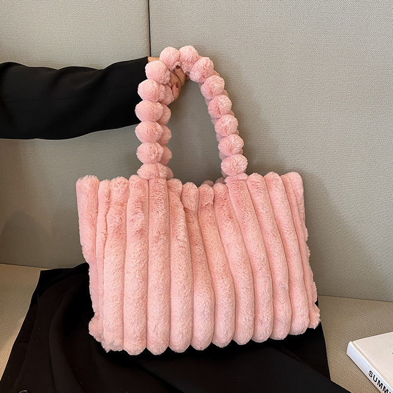 SIXSR 2025 Autumn and winter new fashion plush shoulder bag personalized simple plush tote bag large capacity plush handbag