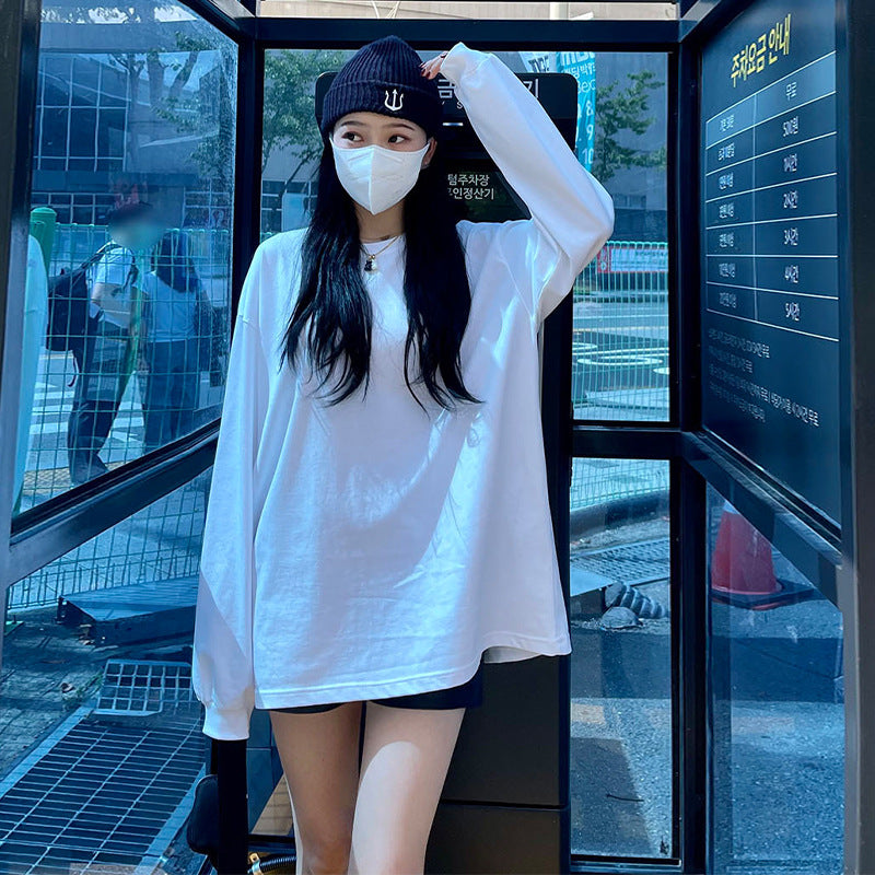 spring and autumn new cotton long-sleeved T-shirt loose and wide casual pullover medium and long Spice Girl T-shirt