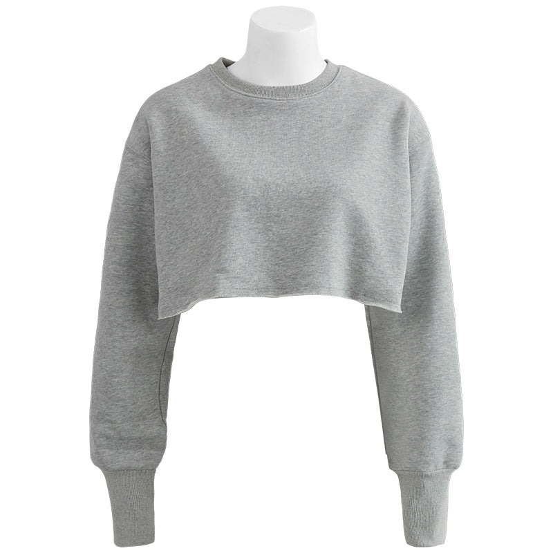 New new outdoor sports running fitness yoga clothes top women's loose navel short long-sleeved sweater