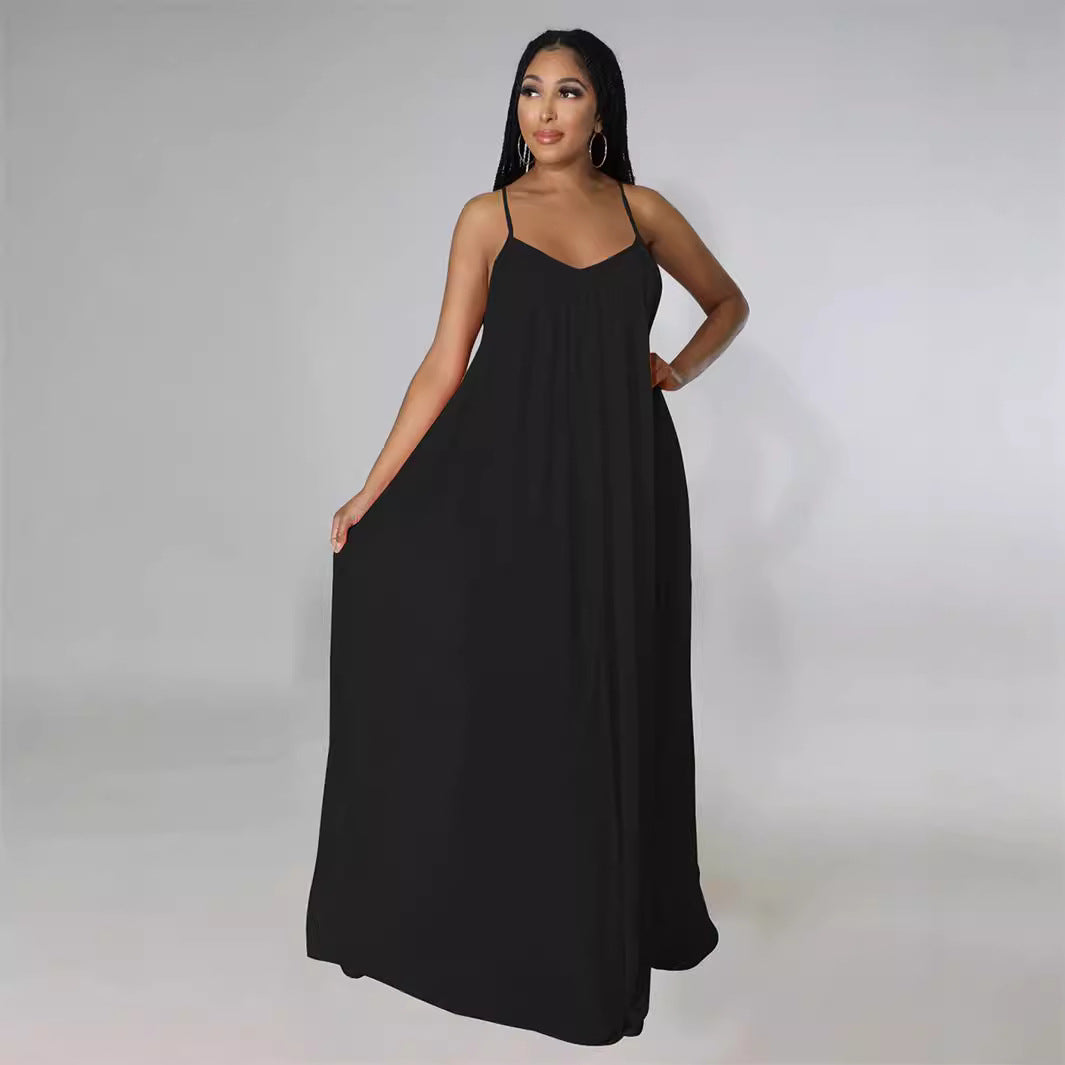 SIXSR T9702 2025 fashion summer comfortable casual sleeveless chiffon suspender dress women's solid color