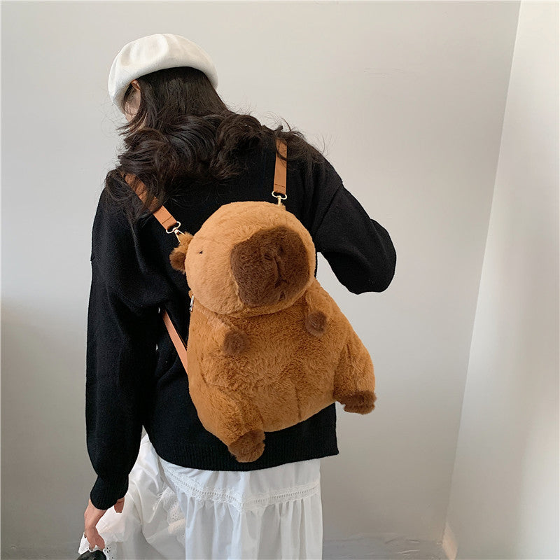 SIXSR 2025 popular New Cartoon Kapibara Doll Bag Water Guinea Pig Plush Bag Backpack One Shoulder Crossbody Bag