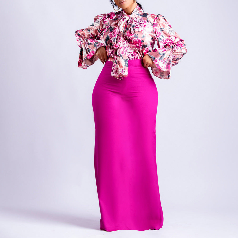 SIXSR D323 2025 women's clothing popular new fashion printing straps long-sleeved shirt skirt long skirt New two-piece set