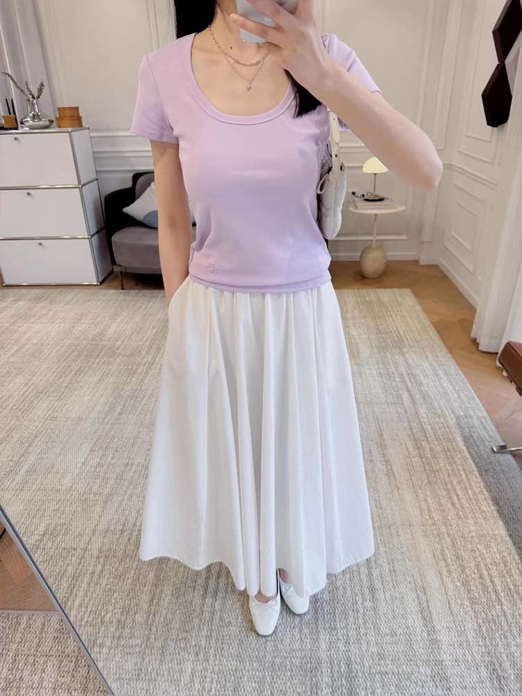 Siyuan 25 early spring simple commuting daily front shoulder five-color simple large u-neck short-sleeved T-shirt women's 8982