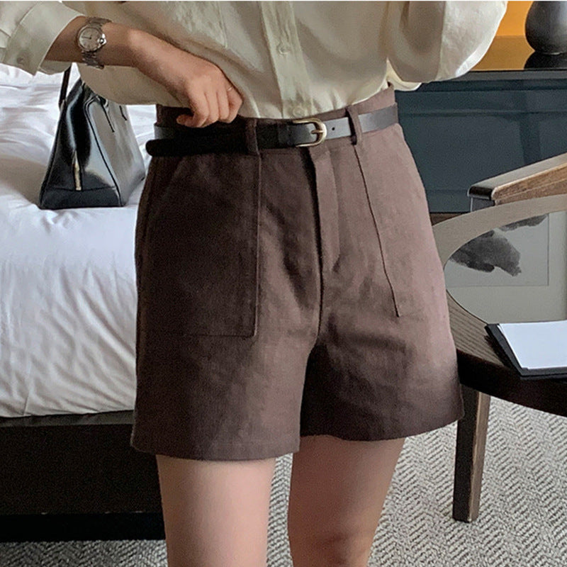 Casual linen shorts summer women's pants cotton and linen breathable cool Korean version commuter loose straight pants high waist hot pants