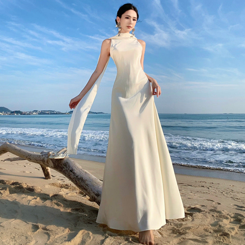 2025 light wedding dress morning gown bride engagement simple backless sleeveless wedding dress dress temperament long dress