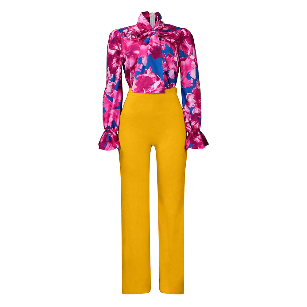 SIXSR D316 2025 women's clothing autumn and winter loose large size casual printing long-sleeved shirt wide-leg pants New two-piece set