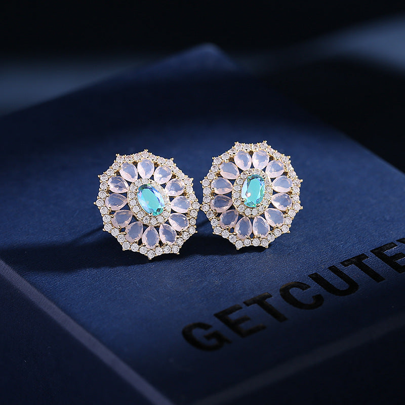 2025 Japan and Korea fashion new earrings wholesale s925 silver needle zircon inlaid earrings niche design simple round stud earrings