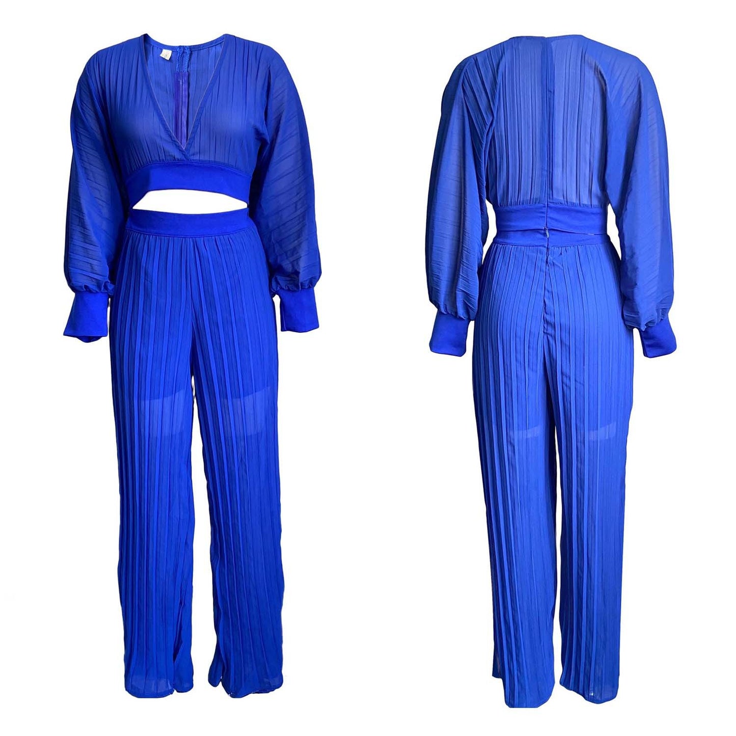 SIXSR D185 Popular trade women's clothing popular new chiffon pleated V-neck top wide-leg pants two-piece set 2025 casual suit
