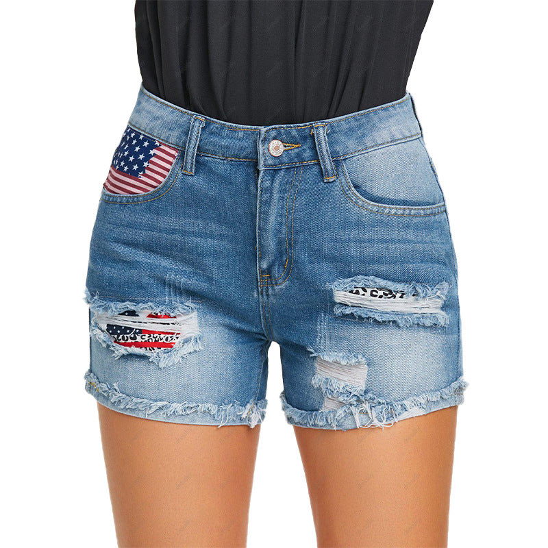 2025 popular explosion stretch print fringed women denim shorts ebay explosion wish super hot spot