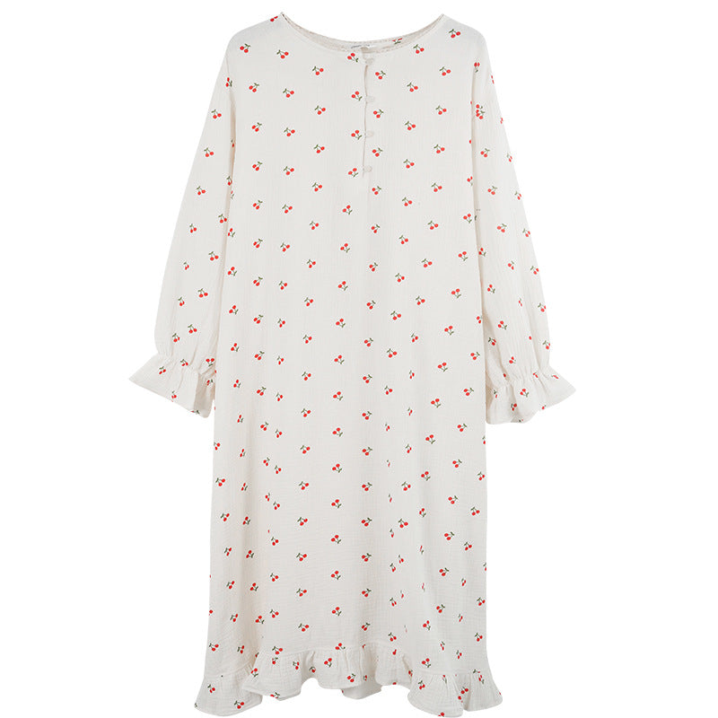 Gentle and lazy ins style, new cotton crepe long dress, sweet girl loose simple pajama dress