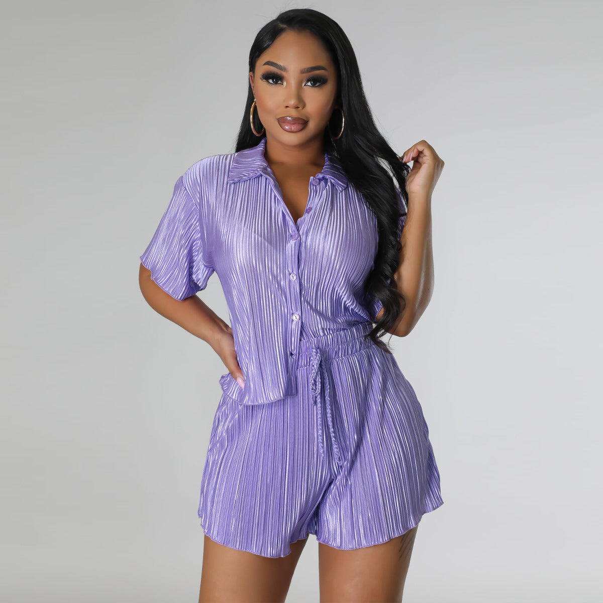 SIXSR L102 2025 women's clothing, summer new solid color crumpled casual two-piece set