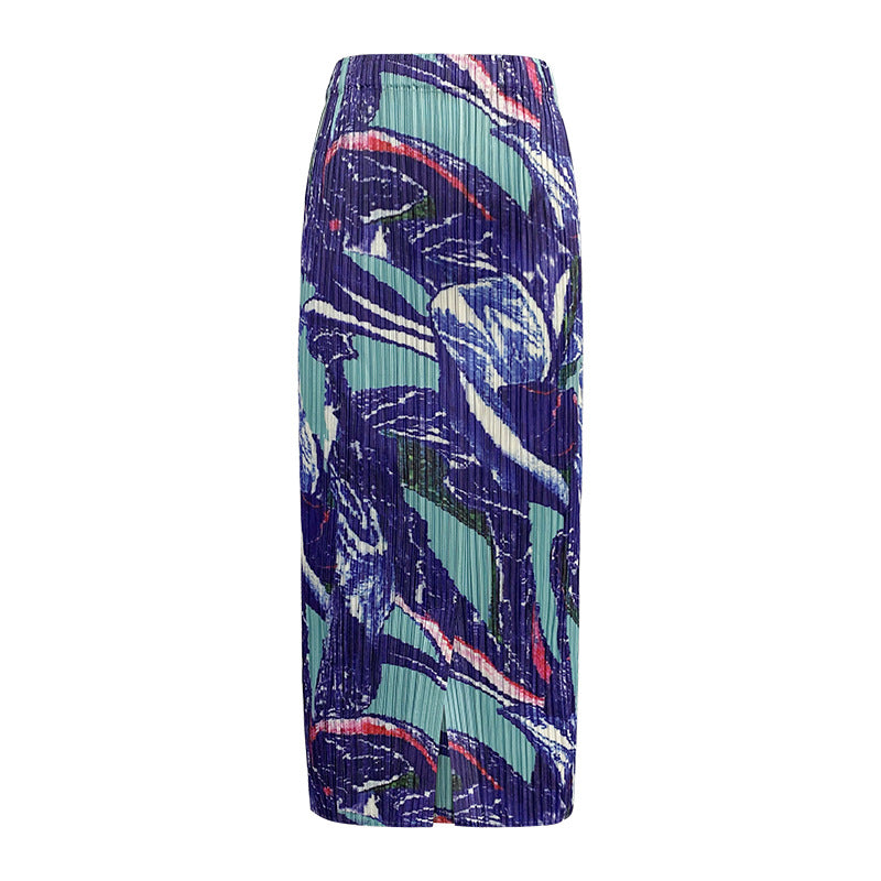 summer new flower suit women's POLO neck short-sleeved top straight print skirt two-piece set women