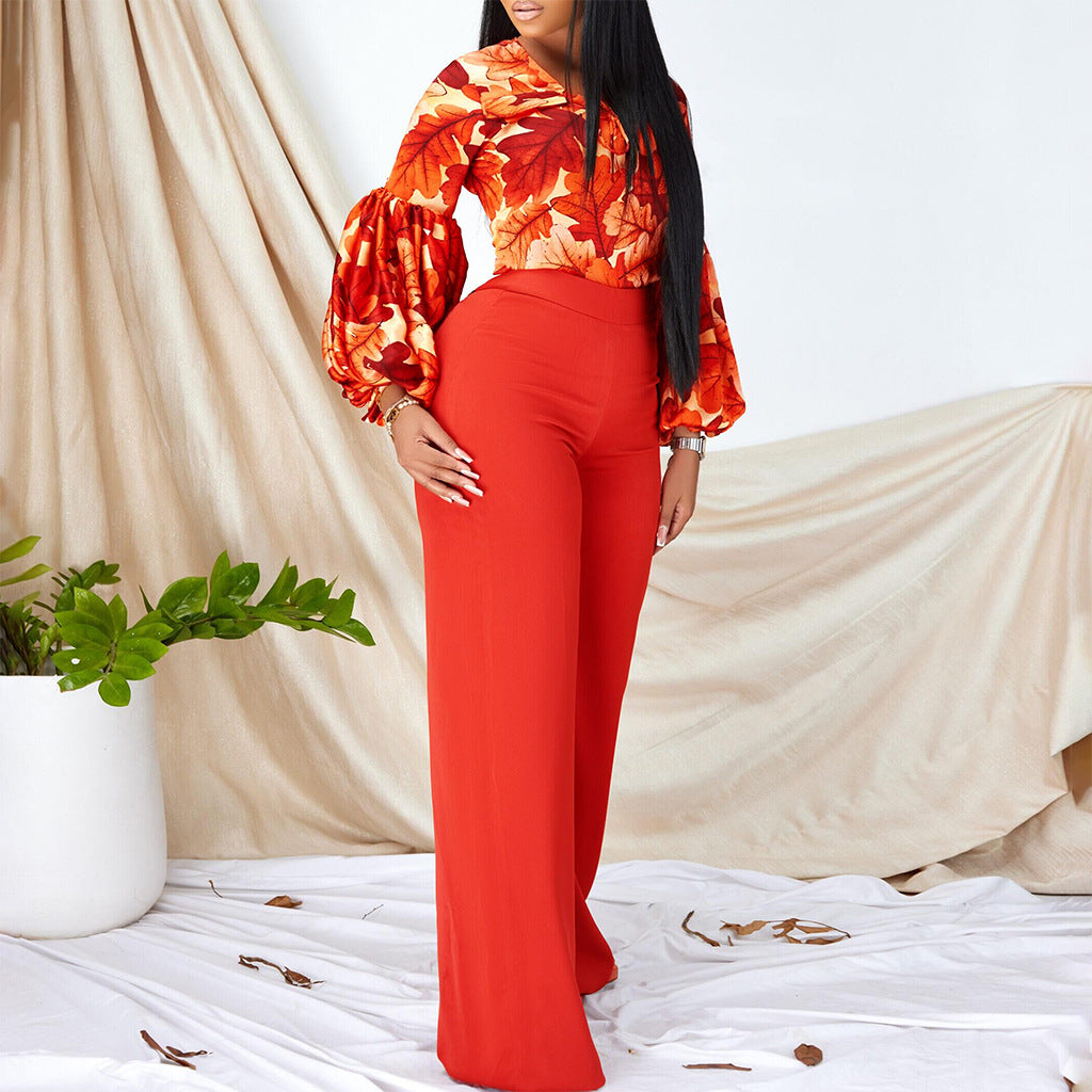 SIXSR D386 large size women's clothing new fashion printed strap top wide leg pants two-piece set 2025 suit