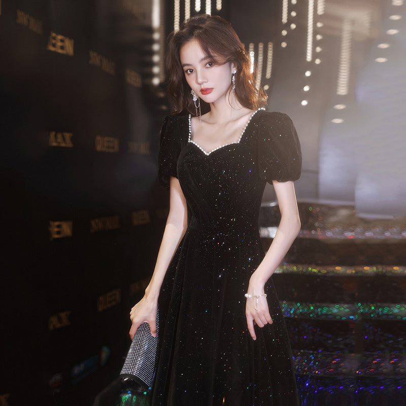 Laitu customized black evening dress dress women's new spring elegant art test dress celebrity temperament processing customization