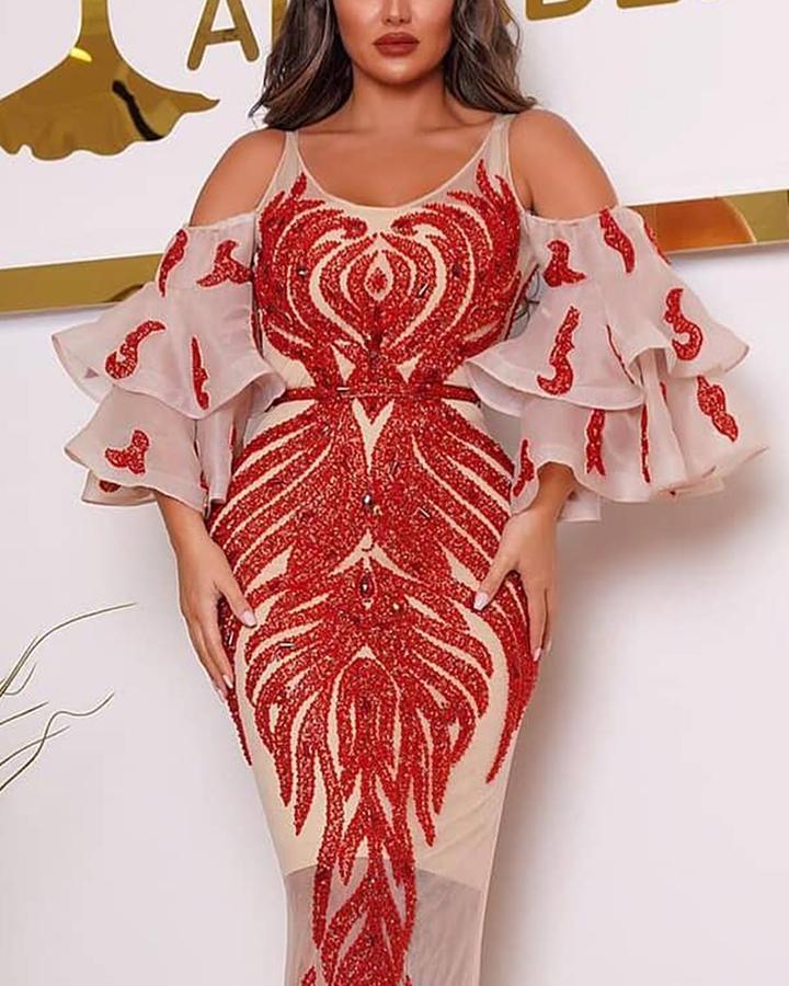 2025 new New Popular trade women's clothing independent station ebay sexy bronzing long-sleeved banquet dress dress new