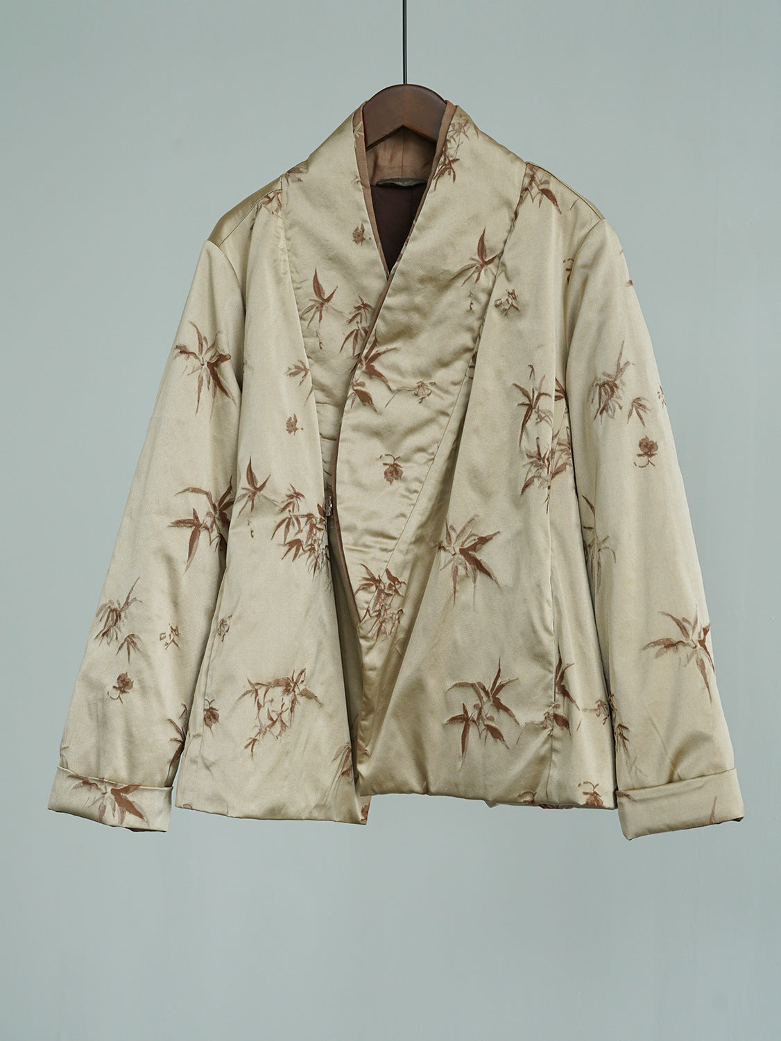 national style new Chinese style human silk luster diagonal placket thickened cotton-padded jacket bamboo leaf jacquard warm cotton-padded jacket M24357