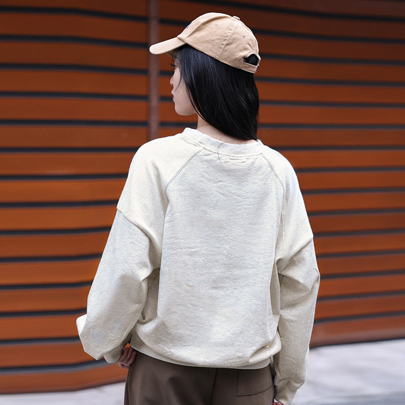 Japan and Korea casual round neck long-sleeved jumper autumn and winter atmosphere contrasting top letter printing versatile pure cotton sweater