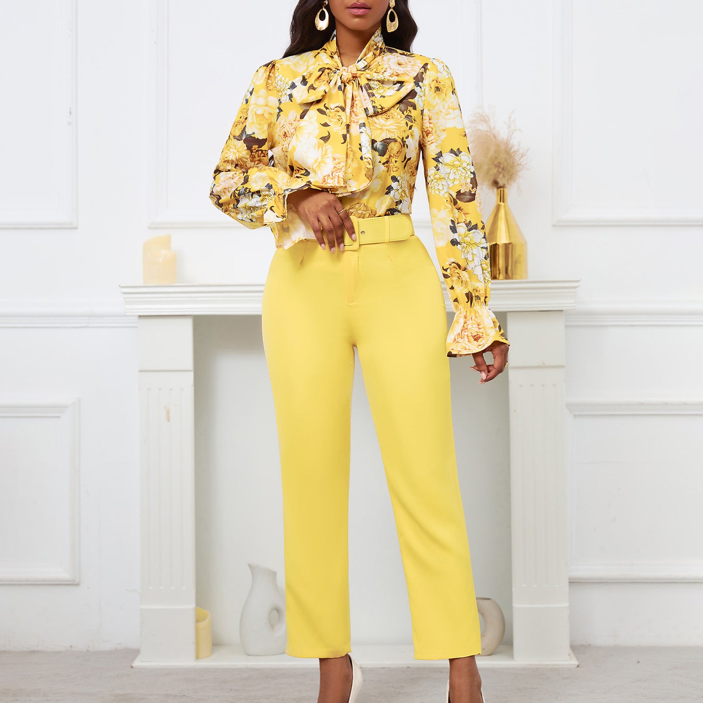 SIXSR D457 2025 new fashion printed straps long-sleeved top high-waisted trousers casual pants Popular trade suit