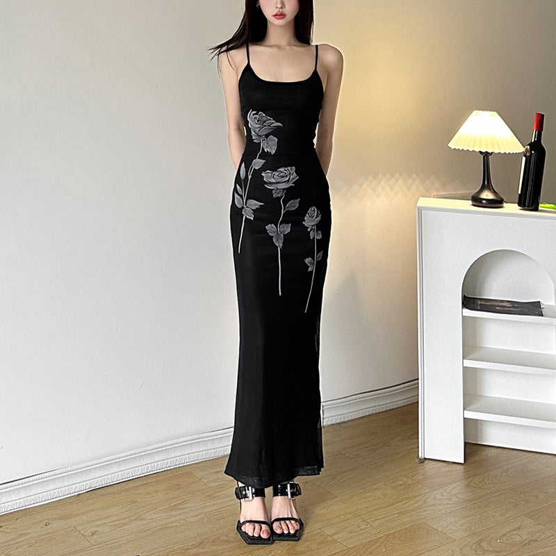 2025 style popular spring new women's clothing mesh suspender skirt slim slim hip wrap waist dress