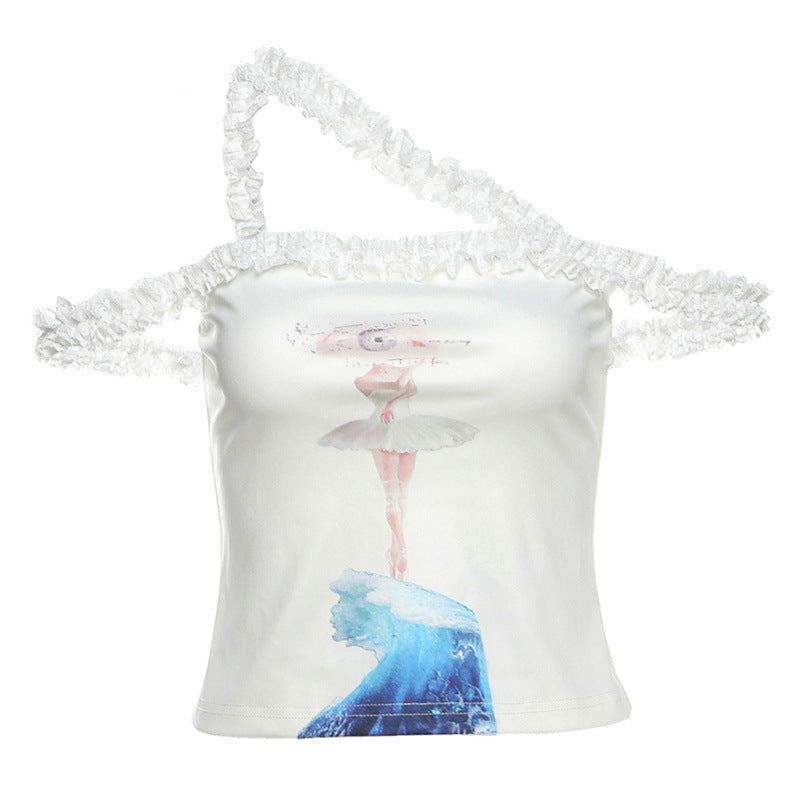 2025 style popular winter new women's clothing fashion cartoon printed off-shoulder top base solid color skirt