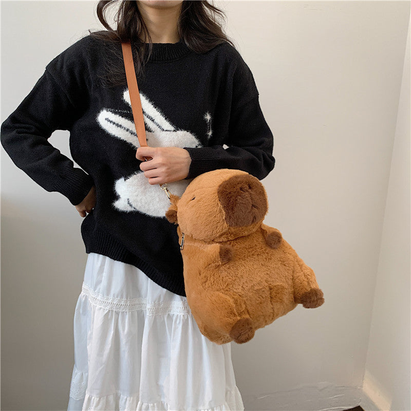 SIXSR 2025 popular New Cartoon Kapibara Doll Bag Water Guinea Pig Plush Bag Backpack One Shoulder Crossbody Bag