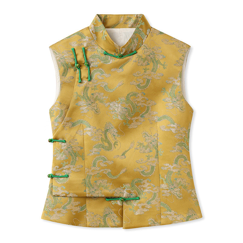 Guofeng New Chinese Green Jacquard Sleeveless Vest Women's 2025 Summer Disc Jiangshan Picture Embroidered Vest N3095