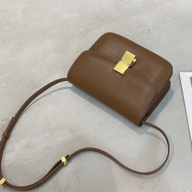 2025 Leather tofu bag boxpopular new trendy fashion small square bag lock buckle single shoulder messenger bag flight attendant bag female
