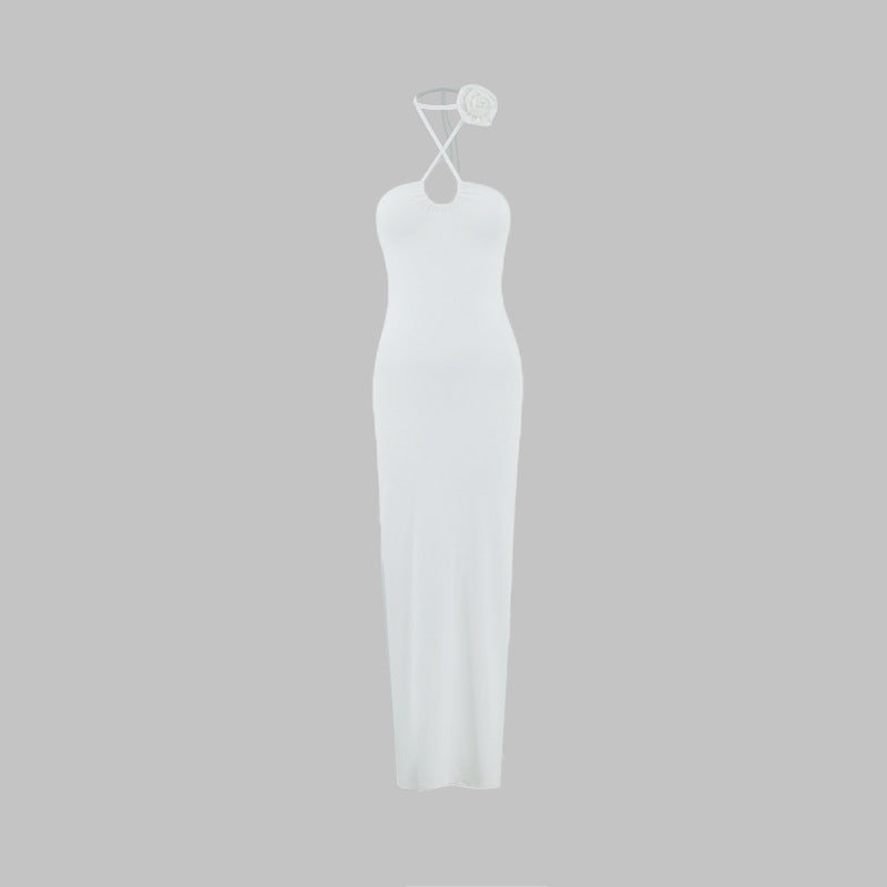 SIXSR 2025 2023 New women's clothing sexy dress hanging neck three-dimensional decorative hip-wrapped split long dress