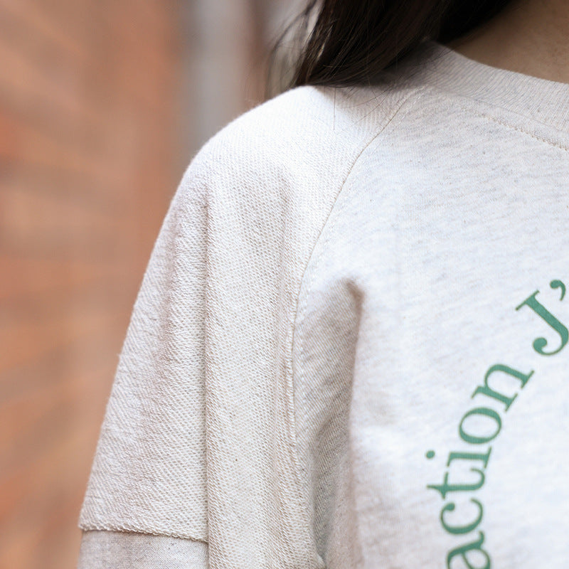 Japan and Korea casual round neck long-sleeved jumper autumn and winter atmosphere contrasting top letter printing versatile pure cotton sweater