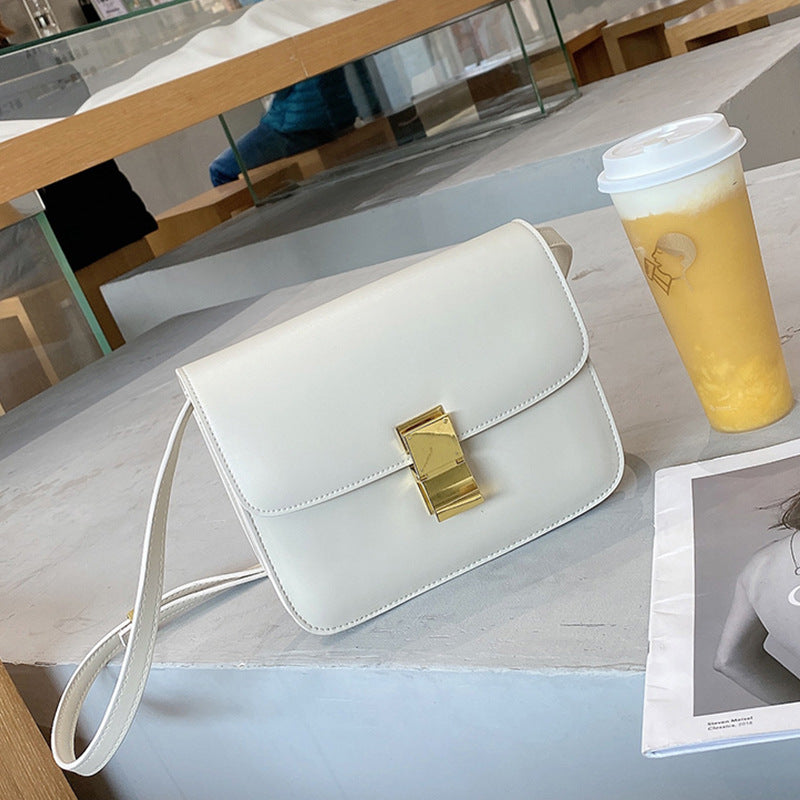 2025 Leather tofu bag boxpopular new trendy fashion small square bag lock buckle single shoulder messenger bag flight attendant bag female