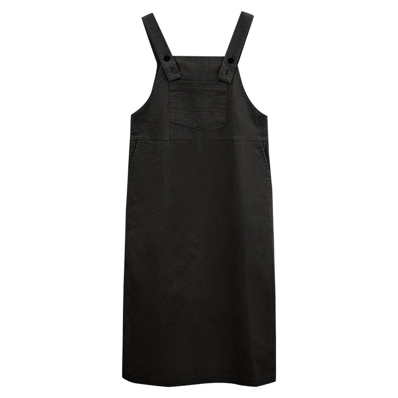Korean corduroy strap skirt for women's autumn and winter high-end sense stacked wearing versatile straight A-shaped vest skirt striped velvet suspender skirt