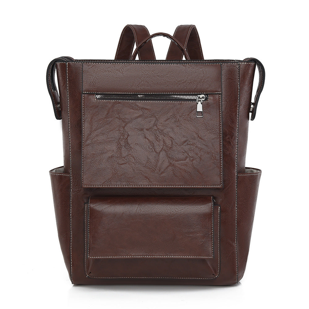 2025 2025 New Cowhide Backpack Women's Casual Shoulder Bag Fashion Oil Wax Leather Women's Bag Factory Direct Supply Cross-border LOGO