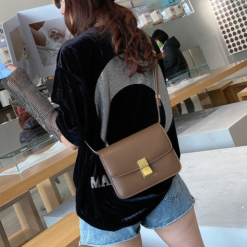 2025 Leather tofu bag boxpopular new trendy fashion small square bag lock buckle single shoulder messenger bag flight attendant bag female