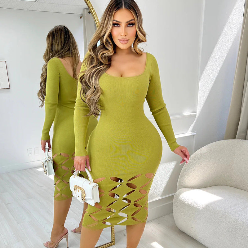 SIXSR 2025 style sexy Spice Girls women's clothing autumn and winter new long-sleeved hollow lace dress Guangzhou thirteen lines wholesale