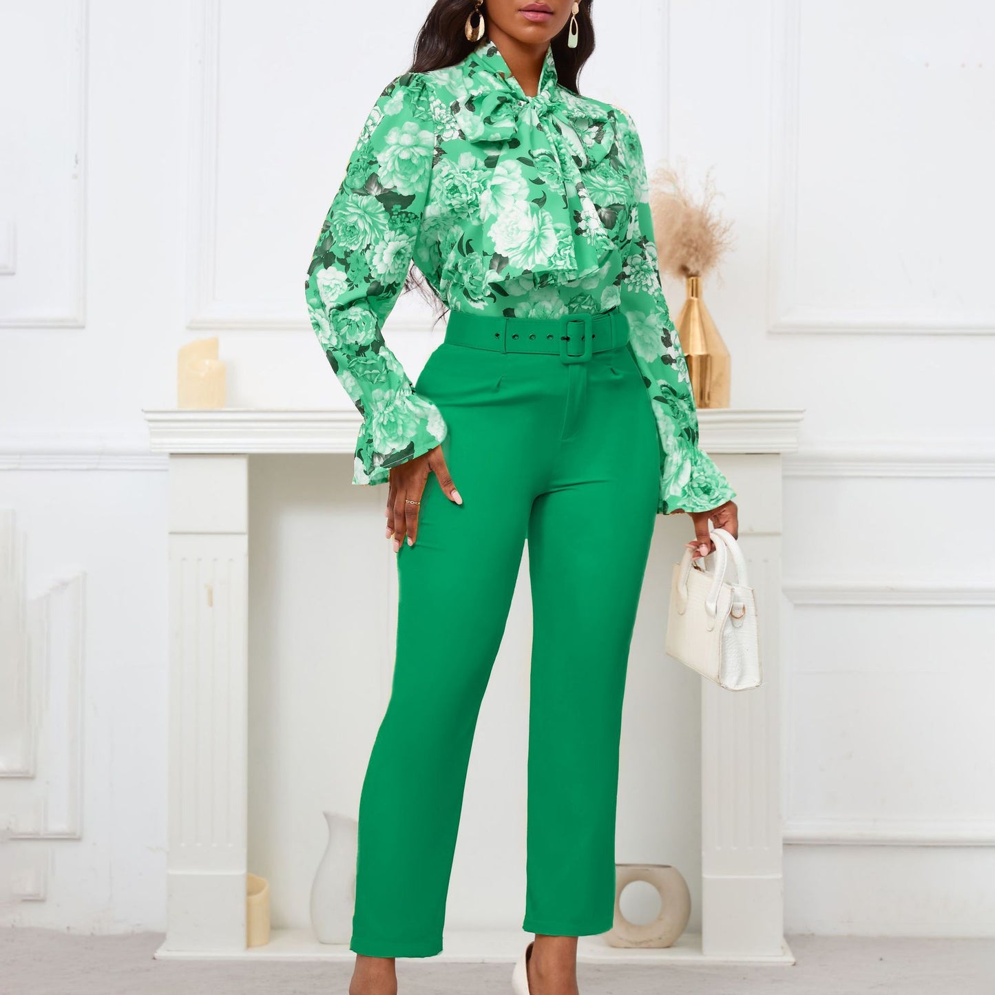 SIXSR D457 2025 new fashion printed straps long-sleeved top high-waisted trousers casual pants Popular trade suit