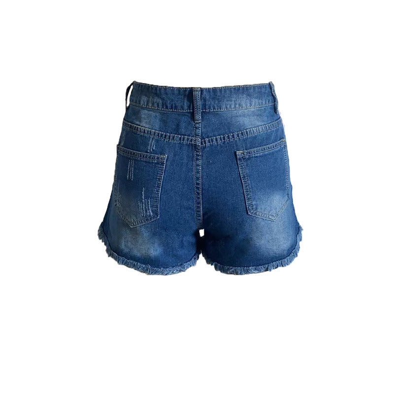 2025 popular explosion stretch print fringed women denim shorts ebay explosion wish super hot spot