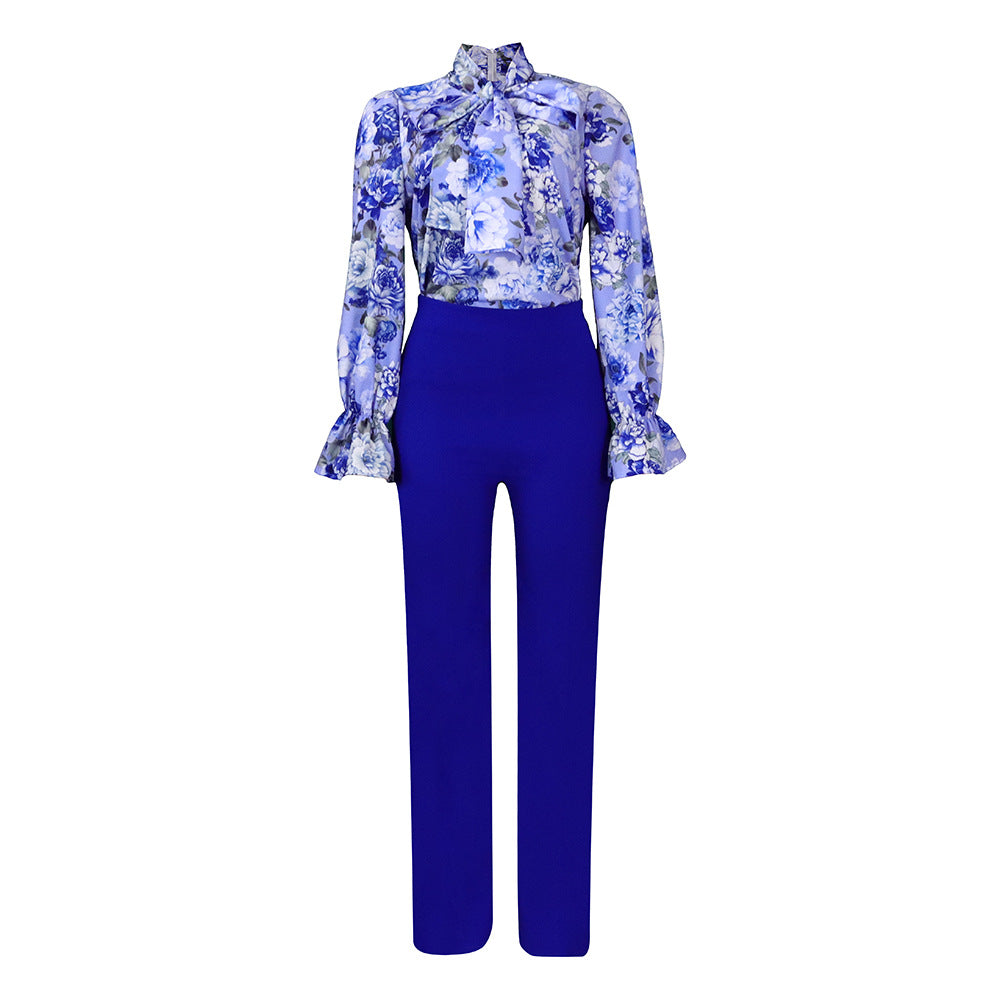SIXSR D316 2025 women's clothing autumn and winter loose large size casual printing long-sleeved shirt wide-leg pants New two-piece set