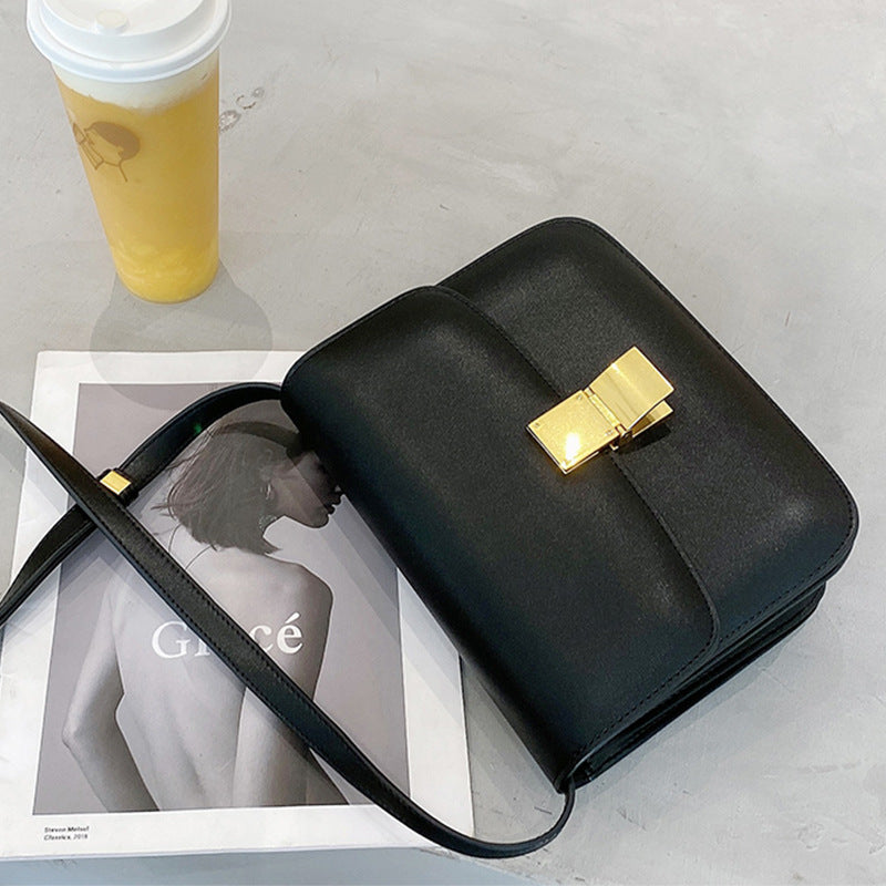 2025 Leather tofu bag boxpopular new trendy fashion small square bag lock buckle single shoulder messenger bag flight attendant bag female