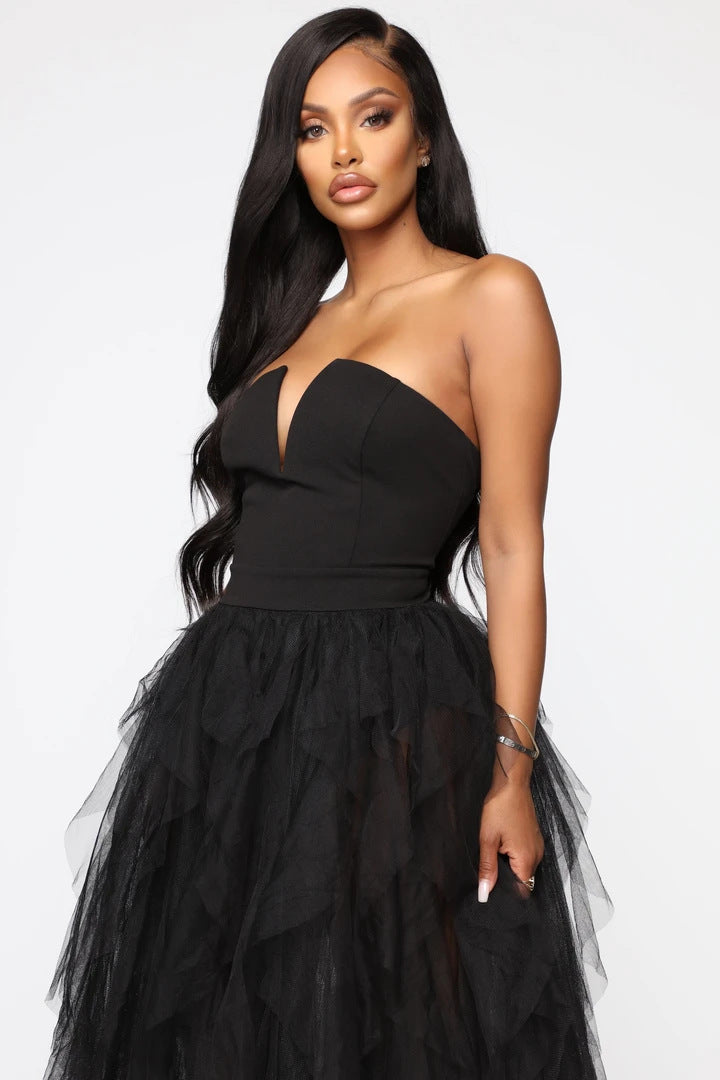 2025 autumn and winter Popular trade new products eBay New women's clothing swinging mesh tube top sexy evening dress