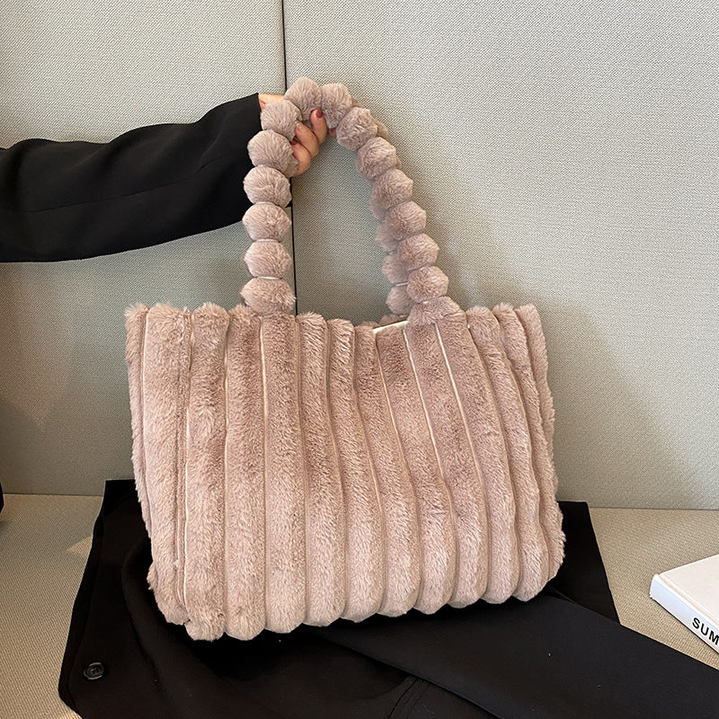 SIXSR 2025 Autumn and winter new fashion plush shoulder bag personalized simple plush tote bag large capacity plush handbag