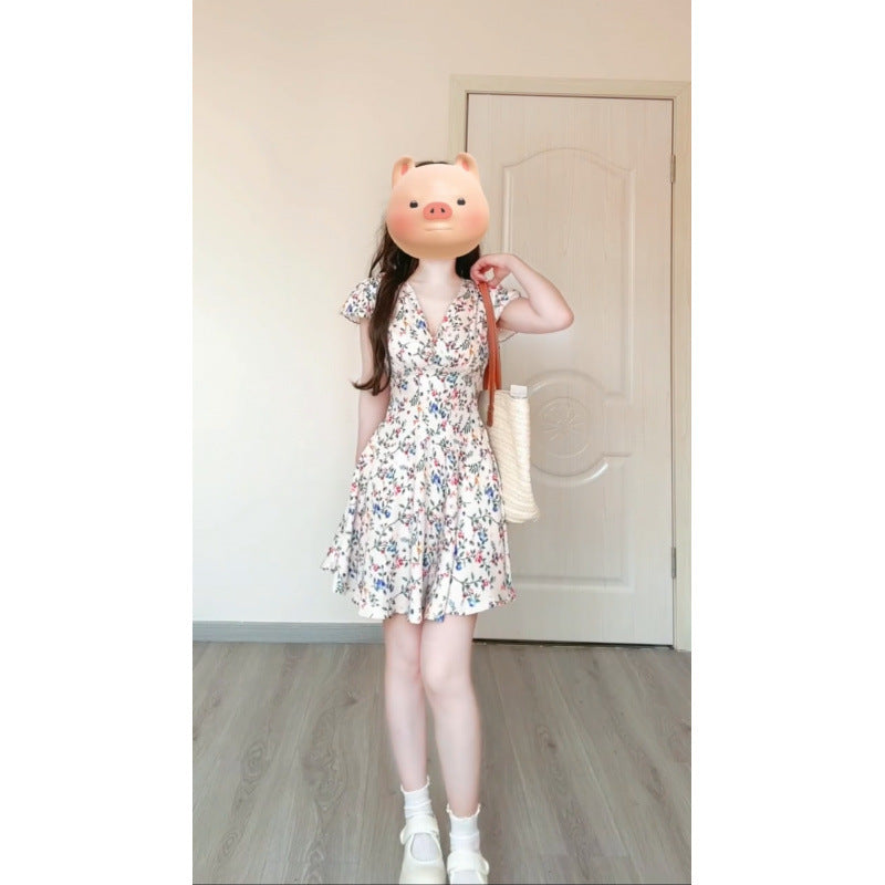 2025 summer new floral dress romantic chiffon holiday dress pure desire collar dress